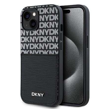 DKNY PU Leather Repeat Pattern Card Pocket Zadní Kryt pro iPhone 15 Black DKHCP15SPCRTHLK