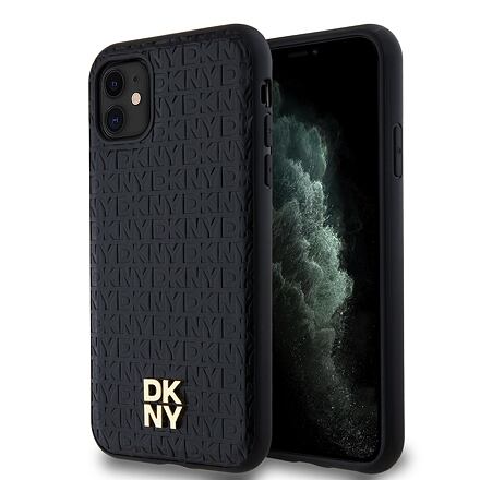 DKNY PU Leather Repeat Pattern Stack Logo Magsafe Zadní Kryt pro iPhone 11 Black DKHMN61PSHRPSK