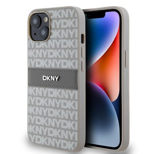 DKNY PU Leather Repeat Pattern Tonal Stripe Zadní Kryt pro iPhone 14 Beige DKHCP14SPRTHSLE