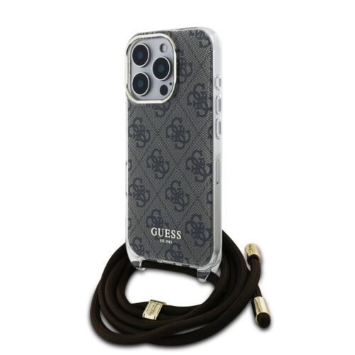 Guess IML 4G Printed Crossbody Popruh Zadní Kryt pro iPhone 16 Pro Brown GUHCP16LHC4SEW
