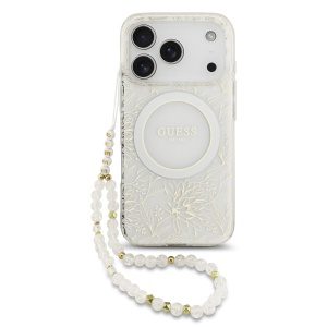 Guess IML Flowers Allover Strap MagSafe Zadní Kryt pro iPhone 17 Pro White GUHMP17LHCPOFPH