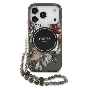 Guess IML Flowers Strap MagSafe Zadní Kryt pro iPhone 17 Pro Black GUHMP17LHFWBRCESK