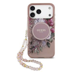 Guess IML Flowers Strap MagSafe Zadní Kryt pro iPhone 17 Pro Max Pink GUHMP17XHFWBRCESP