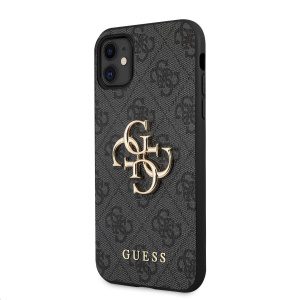 Guess PU 4G Metal Logo Zadní Kryt pro iPhone 11 Grey GUHCN614GMGGR