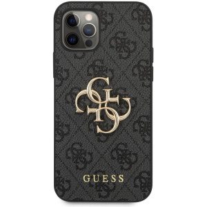 Guess PU 4G Metal Logo Zadní Kryt pro iPhone 12 Pro Max Grey GUHCP12L4GMGGR