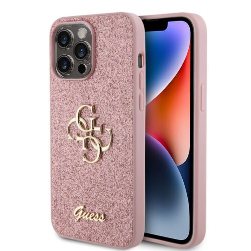 Guess PU Fixed Glitter 4G Metal Logo Zadní Kryt pro iPhone 15 Pro Max Pink GUHCP15XHG4SGP