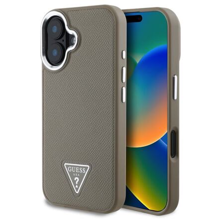 Guess PU Grained Triangle Logo MagSafe Zadní Kryt pro iPhone 16 Brown GUHMP16SPGTSPSW