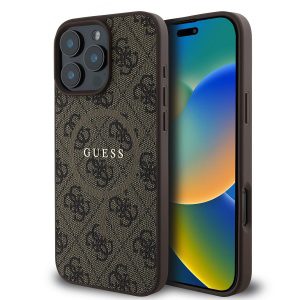 Guess PU Leather 4G Colored Ring MagSafe Zadní Kryt pro iPhone 16 Pro Brown GUHMP16LG4GFRW