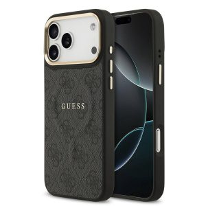 Guess PU Leather 4G Gold Frame MagSafe Zadní Kryt pro iPhone 17 Pro Max Black GUHMP17XP4MSEGCK