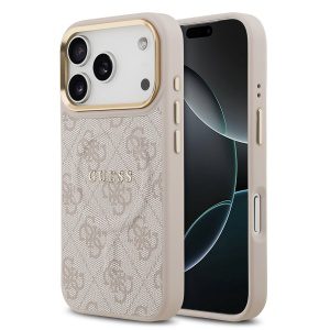 Guess PU Leather 4G Gold Frame MagSafe Zadní Kryt pro iPhone 17 Pro Pink GUHMP17LP4MSEGCP