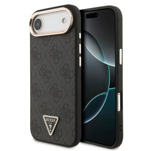 Guess PU Leather 4G Strass Triangle Logo Gold Frame MagSafe Zadní Kryt pro iPhone Air Black GUHMP17MP4GTDGMK