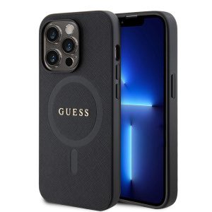 Guess PU Saffiano MagSafe Zadní Kryt pro iPhone 15 Pro Max Black GUHMP15XPSAHMCK