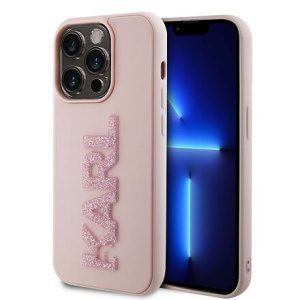 Karl Lagerfeld 3D Rubber Glitter Logo Karl Zadní Kryt pro iPhone 15 Pro Max Pink KLHCP15X3DMBKCP