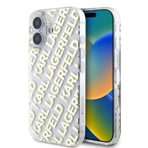 Karl Lagerfeld IML Electroplated Repeated Logo Zadní Kryt pro iPhone 16 Gold KLHCP16SHKFOEMD