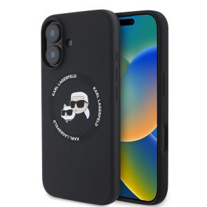 Karl Lagerfeld Liquid Silicone K&CH Heads MagSafe Zadní Kryt pro iPhone 16 Black KLHMP16SSKCHTCK