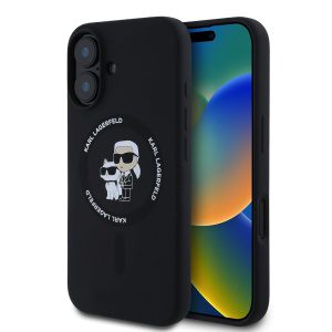 Karl Lagerfeld Liquid Silicone Karl and Choupette MagSafe Zadní Kryt pro iPhone 16 Black KLHMP16SSCMKCRHK