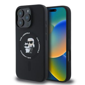 Karl Lagerfeld Liquid Silicone Karl and Choupette MagSafe Zadní Kryt pro iPhone 16 Pro Max Black KLHMP16XSCMKCRHK