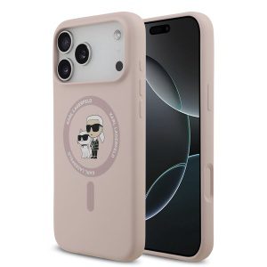 Karl Lagerfeld Liquid Silicone Karl and Choupette MagSafe Zadní Kryt pro iPhone 17 Pro Max Pink KLHMP17XSCMKCRHP