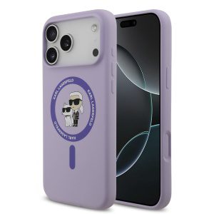Karl Lagerfeld Liquid Silicone Karl and Choupette MagSafe Zadní Kryt pro iPhone 17 Pro Max Purple KLHMP17XSCMKCRHU