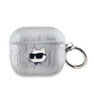 Karl Lagerfeld PU Embossed Choupette Head Pouzdro pro AirPods Pro 2 Silver KLAP2PGCHPS