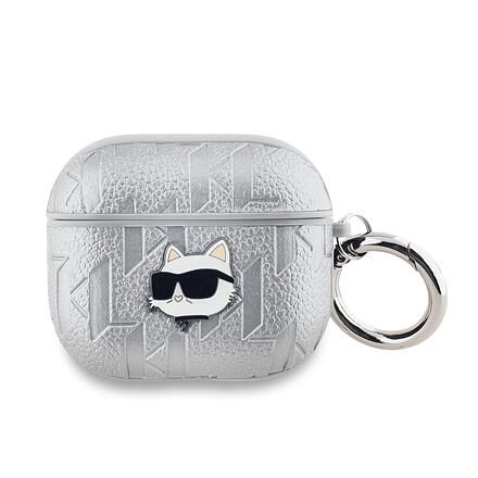 Karl Lagerfeld PU Embossed Choupette Head Pouzdro pro AirPods Pro 2 Silver KLAP2PGCHPS