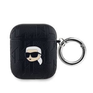 Karl Lagerfeld PU Embossed Karl Head Pouzdro pro AirPods 1/2 Black KLA2PGKIPK