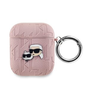 Karl Lagerfeld PU Embossed Karl and Choupette Heads Pouzdro pro AirPods 1/2 Pink KLA2PGKCPP