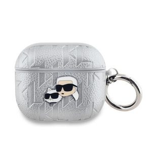 Karl Lagerfeld PU Embossed Karl and Choupette Heads Pouzdro pro AirPods Pro 2 Silver KLAP2PGKCPS