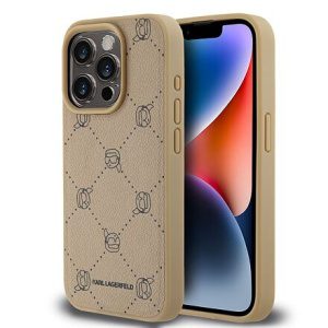 Karl Lagerfeld PU Karl Heads Pattern Magsafe Zadní Kryt pro iPhone 15 Pro Beige KLHMP15LPGKHPHE