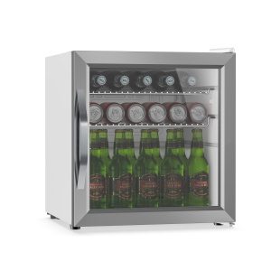 Klarstein Chladnička na nápoje Beersafe se zrcadlovými skleněnými dveřmi | 44 x 48 cm | Vnitřní LED osvětlení | Stříbrno-bílá
