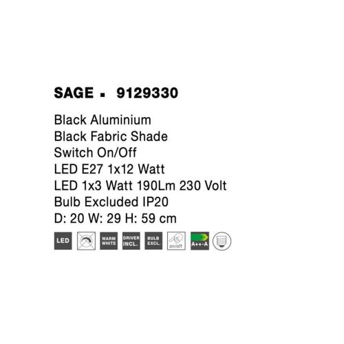 Nástěnné svítidlo NOVA LUCE SAGE E27 + LED na čtení 3000K 9129330 bez žárovky - Obrázek 2