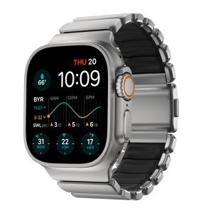 Řemínek pro Apple Watch 45/46/49 mm Nomad Stratos Band FKM - stříbrný