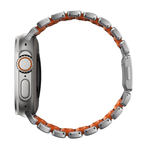 Řemínek pro Apple Watch 45/46/49 mm Nomad Stratos Band FKM - stříbrný/oranžový - Obrázek 2