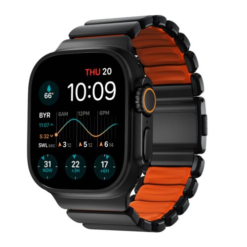 Řemínek pro Apple Watch 45/46/49mm Nomad Stratos Band Black Titanium Ultra FKM - černý/oranžový - Obrázek 2