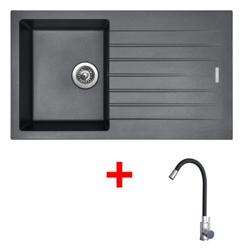 Sinks PERFECTO 860 Titanium + Elasta nerez/černá