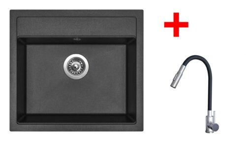 Sinks SOLO 560 Metalblack + ELASTA S nerez/černá