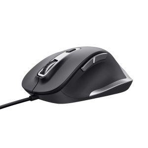 TRUST Fyda/Ergonomická/Optická/Pro praváky/5 000 DPI/Drátová USB/Černá-stříbrná 24728