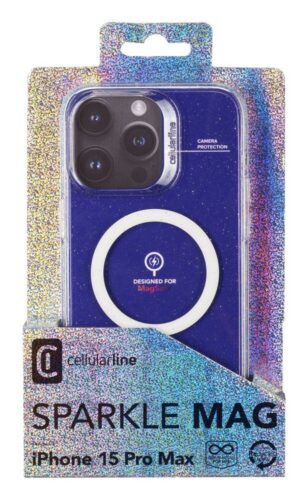 Třpytivý zadní kryt Cellularline Sparkle Mag s podporou Magsafe pro Apple iPhone 15 Pro Max