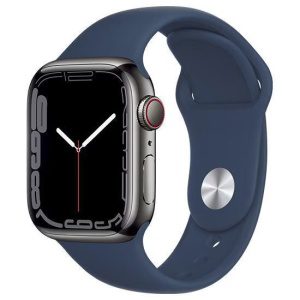 Apple Watch Series 7 41mm Cellular (Stav A/B) Titánové s temně modrým sportovním řemínkem
