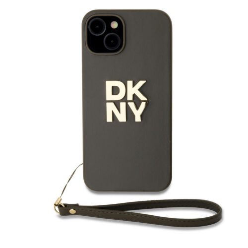 DKNY PU Leather Stack Logo Wrist Strap Zadní Kryt pro iPhone 13 Brown DKHCP13MPBSWSA