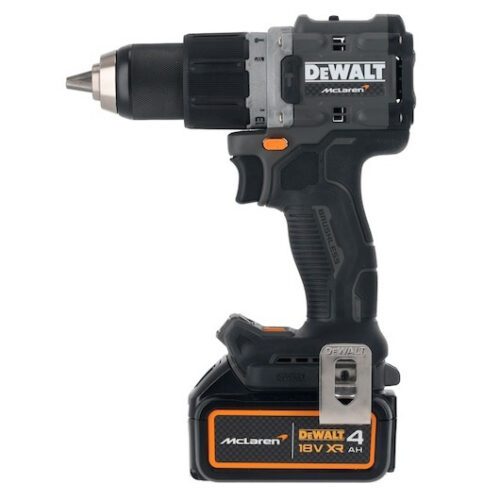 DeWALT Příklepová vrtačka DEWALT x McLaren F1 Team 18V XR s bezuhlíkovým motorem – 2 × 4 Ah baterie+nabíječka DCD85MM2T