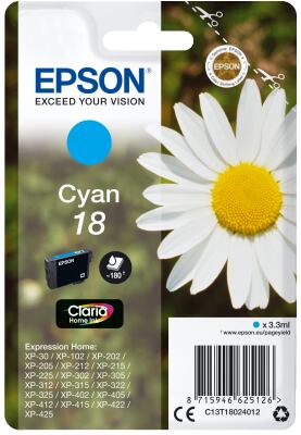 Epson Singlepack Cyan 18 Claria Home Ink C13T18024012
