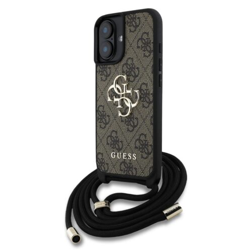 Guess PU 4G Metal Logo Crossbody Popruh Zadní Kryt pro iPhone 16 Brown GUHCP16SP4GMGCRW