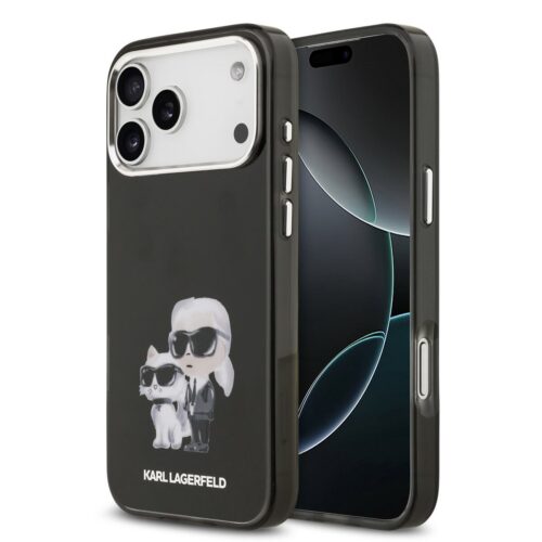 Karl Lagerfeld IML Aquarelle Karl and Choupette Zadní Kryt pro iPhone 17 Pro Max Black KLHMP17XHMKCAQOK
