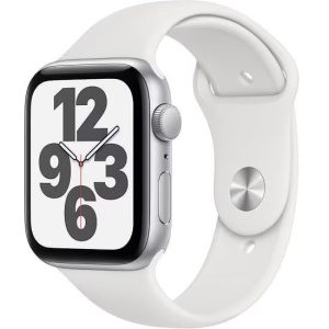 Apple Watch SE (2020) 44mm Cellular (Stav A-) Stříbrné s bílým sportovním řemínkem