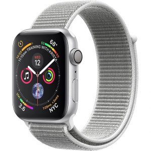 Apple Watch Series 4 44mm GPS (Stav A/B) Stříbrný hliník s bílým sportovním řemínkem MRGE3QC/A