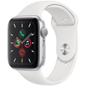 Apple Watch Series 5 40mm GPS (Stav A/B) Stříbrné s bílým sportovním řemínkem MRGE3QC/A
