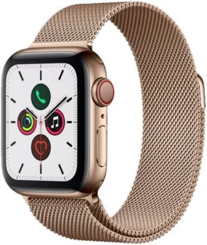 Apple Watch Series 5 44mm Cellular (Stav A-) Zlatá ocel s černým sportovním řemínkem MRGE3QC/A