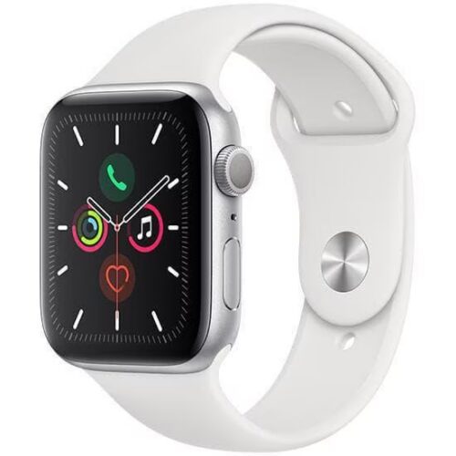 Apple Watch Series 5 44mm GPS (Stav A) Stříbrné s bílým sportovním řemínkem MRGE3QC/A