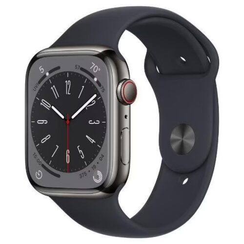 Apple Watch Series 8 45mm Cellular (Stav A) Grafitová nerezová ocel s černým sportovním řemínkem MNK43CS/A